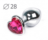 Малая серебрянная пробка с розовым кристаллом в виде сердца Jewelry Plugs Anal