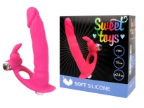 Эрекционное розовое кольцо с анальным стимулятором и вибрацией Sweet Toys
