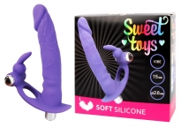 Эрекционное фиолетовое кольцо с анальным стимулятором и вибрацией Sweet Toys