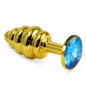 Малая золотая рельефная пробочка с голубым кристаллом
