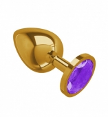Большая золотая пробочка с фиолетовым круглым кристаллом