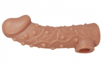 Стимулирующая насадка на пенис с пупырышками и отверстием для мошонки KOKOS M
