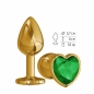 Небольшая золотая анальная втулка с зеленым кристаллом в виде сердца Джага