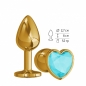 Небольшая золотая анальная втулка с голубым кристаллом в виде сердца Джага