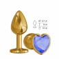 Небольшая золотая анальная втулка с синим кристаллом в виде сердца Джага