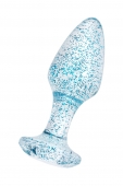 Прозрачная анальная втулка с голубыми блестками TOYFA