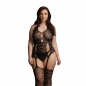 Черный комбинезон с имитацией чулок Lace Suspender Bodystocking XL