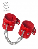 Мягкие красные наручники из натуральной кожи Pecado BDSM